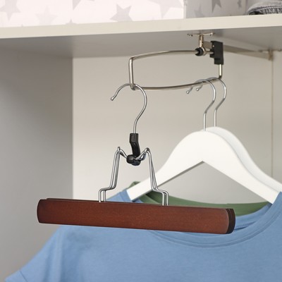 Вешалка для брюк и юбок Доляна, 25×16.5 см, зажим, тёмное дерево