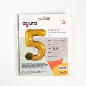 Шар фольгированный 40" «Цифра 5», цвет золотой, Slim