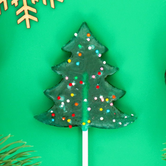 Карамель леденцовая новогодняя «Елочка в обсыпке», яблоко, 35 г - Фото 1