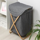 Корзина для белья Доляна «Лён», с крышкой, 37×43×66 см, серая - Фото 2