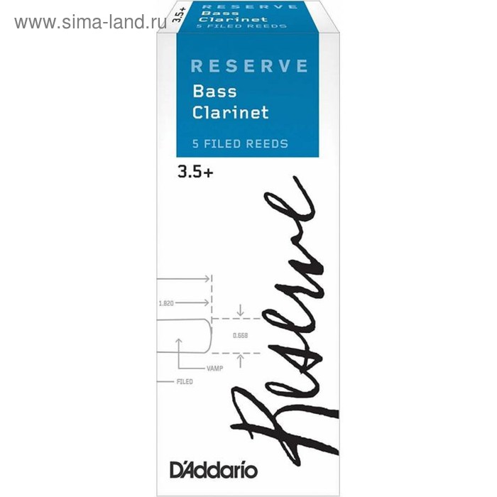 Трости Rico DER05355 Reserve для кларнета бас, размер 3.5+, 5шт - Фото 1