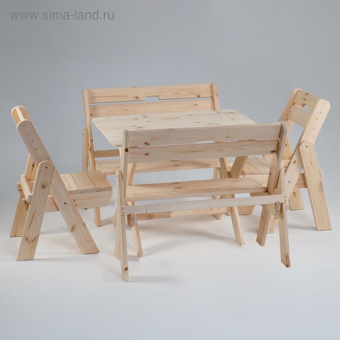 Комплект садовой мебели "Душевный" : стол 1,2 м, две скамейки, два стула - Фото 1