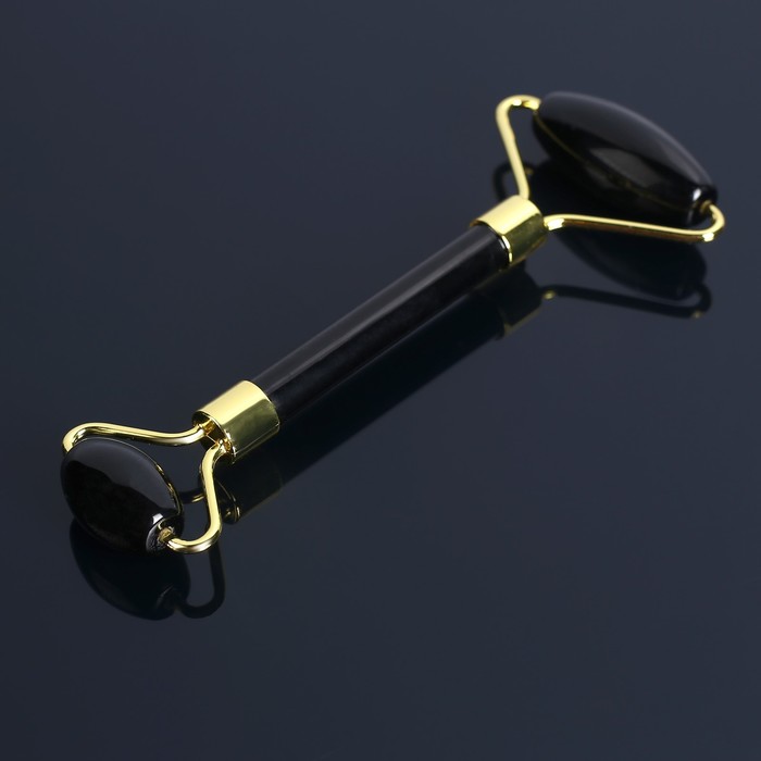 Массажёр, маленькая бусина 2,5×1,8 см, большая бусина 3,8×2 см, 14 см, обсидиан 18709