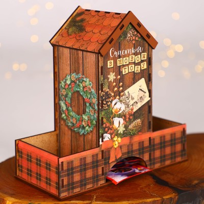 Органайзер чайный домик «Счастья в Новом году!», 19,5 х 9 х 19,5 см