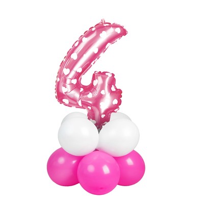 Букет из шаров «Цифра 4», фольга, латекс, набор 9 шт., цвет розовый, виды МИКС