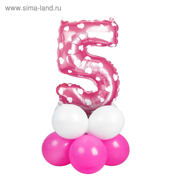 Букет из шаров «Цифра 5», фольга, латекс, набор 9 шт., цвет розовый, виды МИКС - Фото 1
