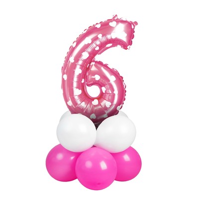 Букет из шаров «Цифра 6», фольга, латекс, набор 9 шт., цвет розовый, виды МИКС