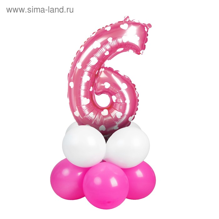 Букет из шаров «Цифра 6», фольга, латекс, набор 9 шт., цвет розовый, виды МИКС - Фото 1
