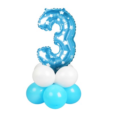 Букет из шаров «Цифра 3», фольга, латекс, набор 9 шт., цвет голубой, виды МИКС