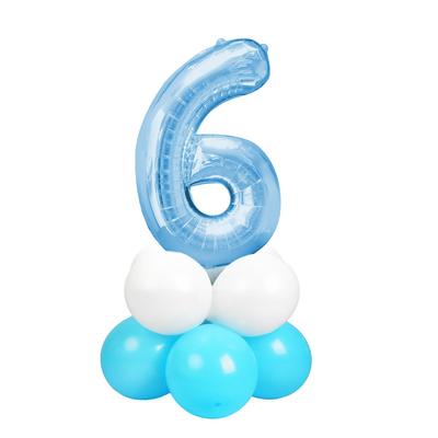 Букет из шаров «Цифра 6», фольга, латекс, набор 9 шт., цвет голубой, виды МИКС
