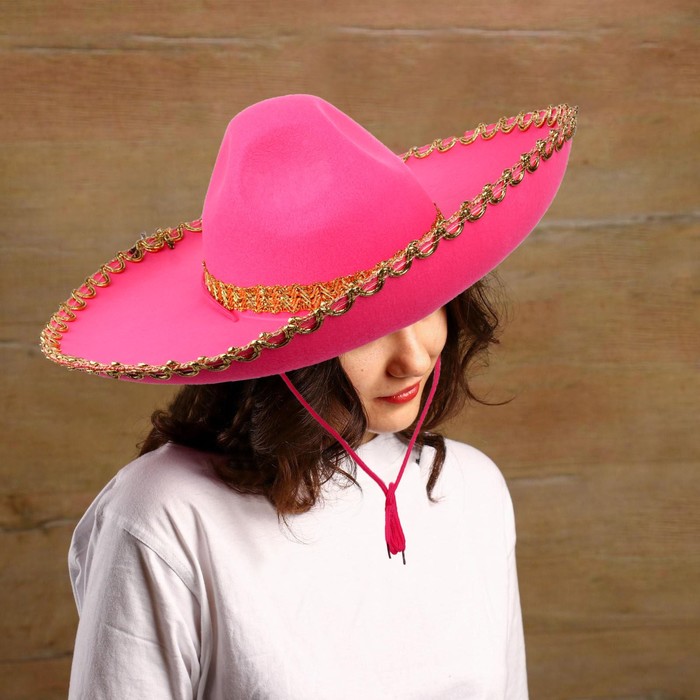 Карнавальная шляпа «Сомбреро», цвет розовый, р. 56–58 - Фото 1