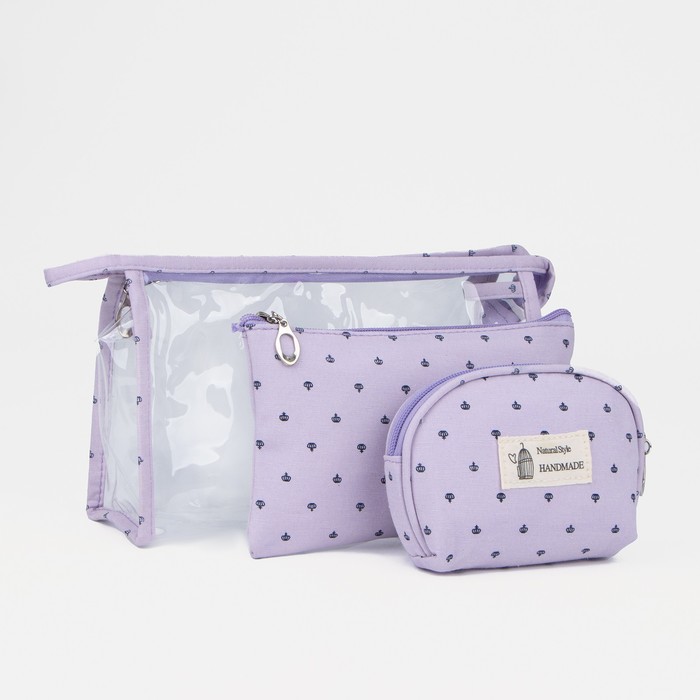 Набор косметичек 3 в 1 на молниях, цвет сиреневый - Фото 1