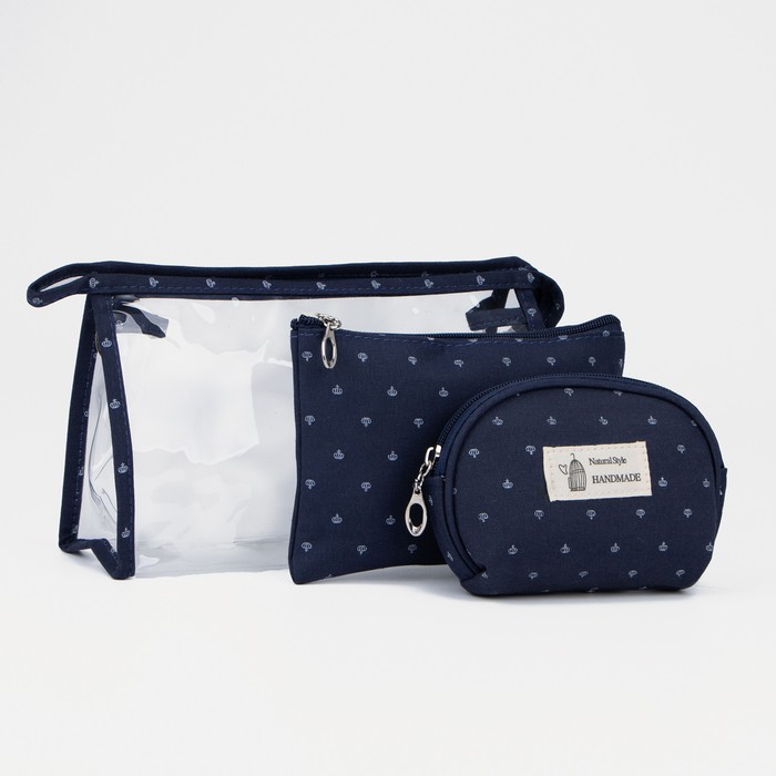 Набор косметичек 3 в 1 на молниях, цвет синий - Фото 1