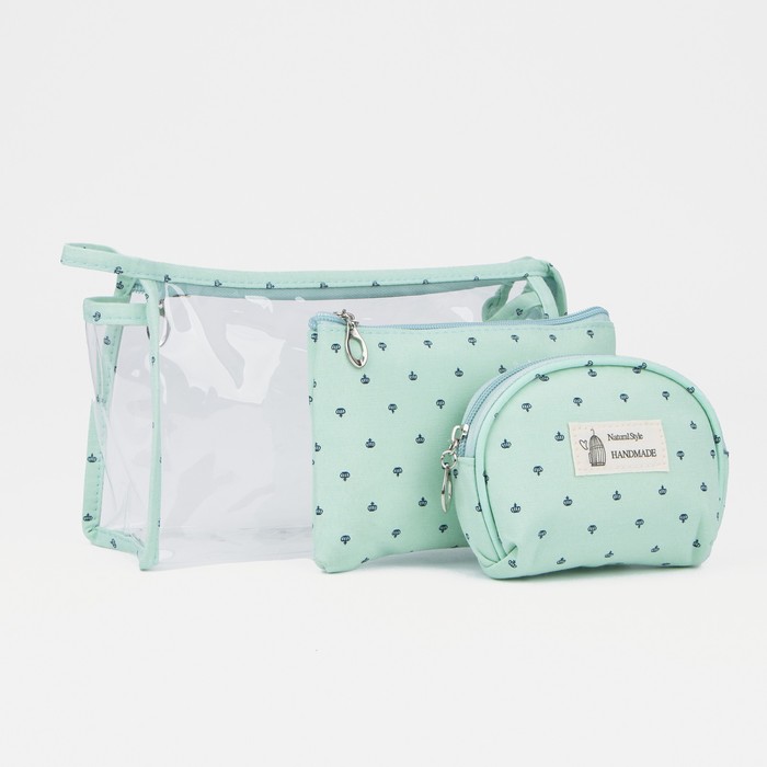 Набор косметичек 3 в 1 на молниях, цвет мятный - Фото 1