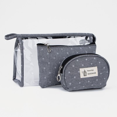 Набор косметичек 3 в 1 на молниях, цвет серый