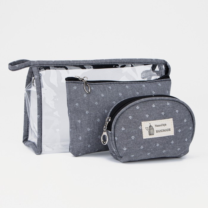 Набор косметичек 3 в 1 на молниях, цвет серый - Фото 1