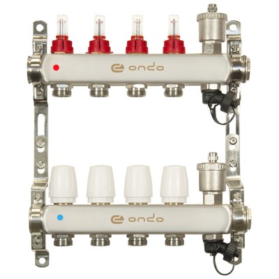 Коллекторная группа ONDO, 1"х3/4", 4 выхода, с расходомерами, нержавеющая сталь