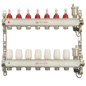 Коллекторная группа ONDO, 1"х3/4", 7 выходов, с расходомерами, нержавеющая сталь