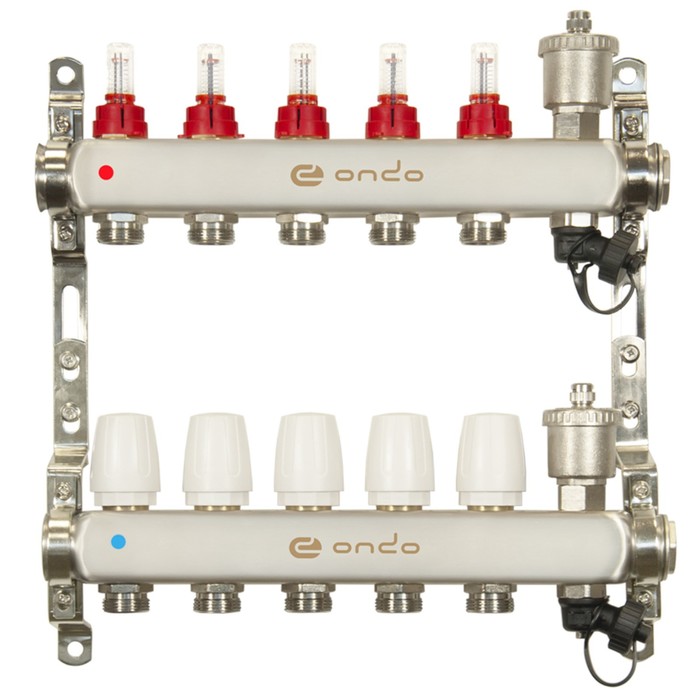 Коллекторная группа ONDO, 1"х3/4", 5 выходов, с расходомерами, нержавеющая сталь - Фото 1