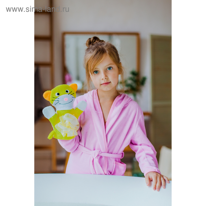 Мочалка-варежка детская для купания Доляна «Котик» - Фото 1