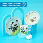 Набор детской посуды из керамики Доляна «Семья пандочек», 3 предмета: кружка 230 мл, миска 400 мл, тарелка d=18 см - Фото 3