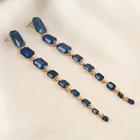 Серьги висячие со стразами "Флюид", цвет тёмно-синий в золоте - фото 25562218