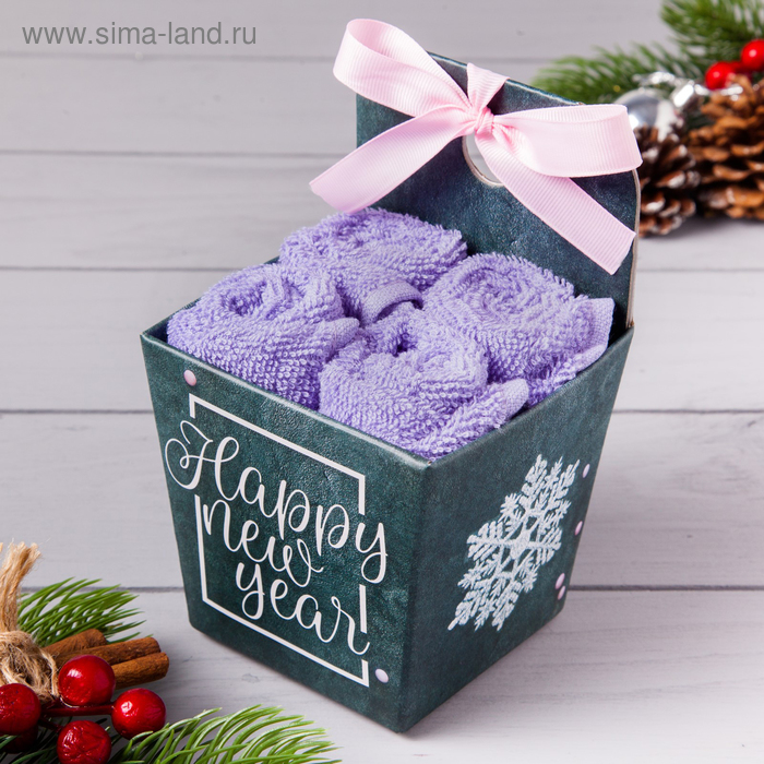 Набор махровых салфеток "Happy new year" 30х30 см-4шт, хлопок, 340 г/м2 - Фото 1