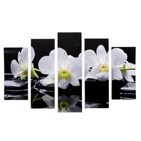 Модульная картина "Белые орхидеи у воды" (2-23х52; 2-24х70; 1-24х80) 120х80см