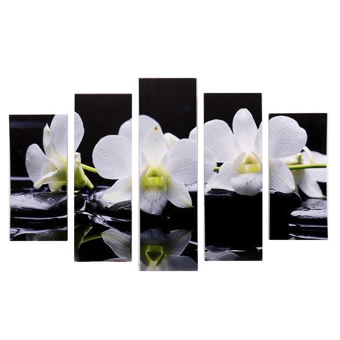 Модульная картина &quot;Белые орхидеи у воды&quot; (2-23х52; 2-24х70; 1-24х80) 120х80см