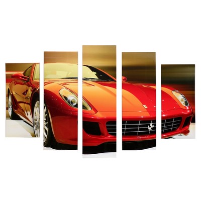 Модульная картина "Красная машина" (2-23х52; 2-24х70; 1-24х80) 120х80см