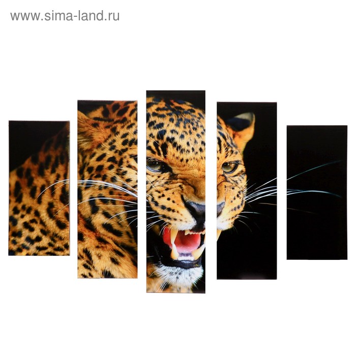 Модульная картина "Леопард" (2-23х52; 2-24х70; 1-24х80) 120х80см - Фото 1