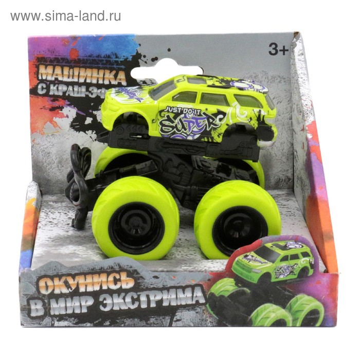 Машинка с краш-эффектом Funky Toys 4х4,пул бэк, цвет зелёный - Фото 1