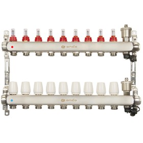 Коллекторная группа ONDO, 1"х3/4", 9 выходов, с расходомерами, нержавеющая сталь