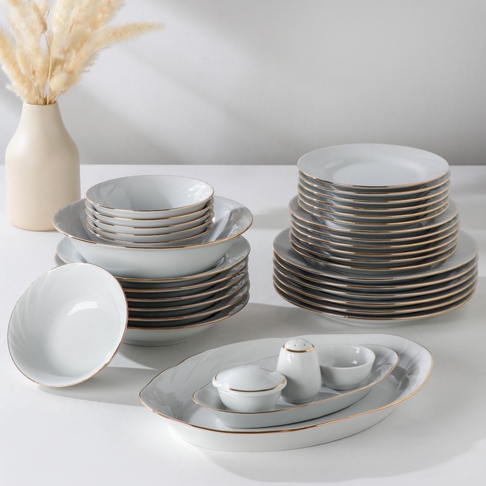 УЦЕНКА Сервиз столовый «Классик», 34 предмета, 4 вида тарелок, (отсутствует селёдочница), белый - Фото 1