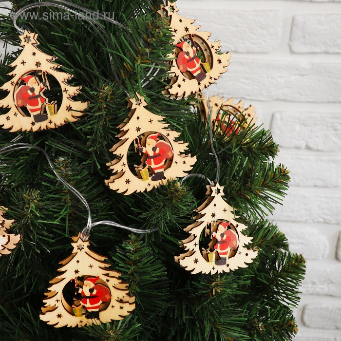 Гирлянда "Дед Мороз и ёлка" 10 ёлок, 120×7×1 см - Фото 1