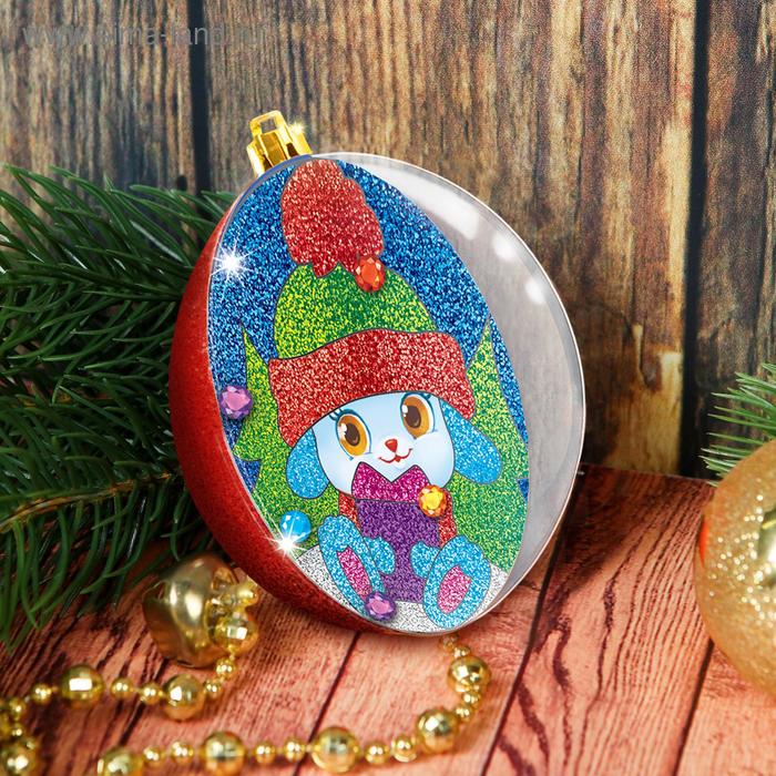 Новогодний шар, фреска "Зайчик с подарком" - Фото 1