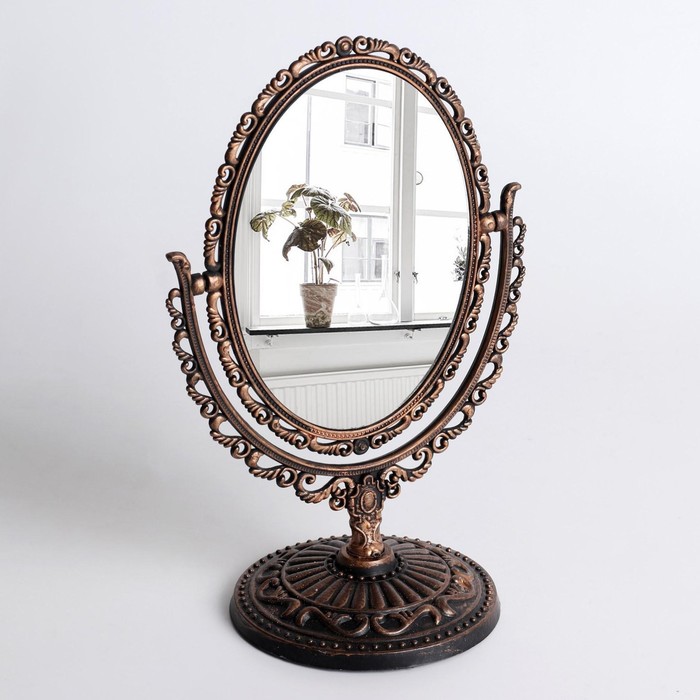 Зеркало настольное «Овал», двустороннее, с увеличением, зеркальная поверхность 8,5 × 12,1 см, цвет чёрный/медный - фото 1884956862
