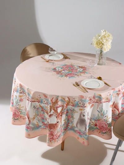 Скатерть новогодняя «Этель» Pink magic, d=220 см ±3 см с ГМВО, 100% хлопок, саржа 190 г/м²