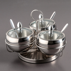 Сахарницы, 340 мл, 19×14 см, на крутящейся подставке с ложками, набор 3 шт., нержавеющая сталь, стекло - Фото 1