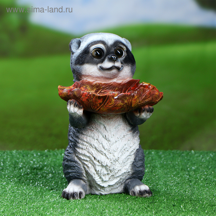 Садовая фигура  "Енот с листом" с поилкой  26х17х19см - Фото 1