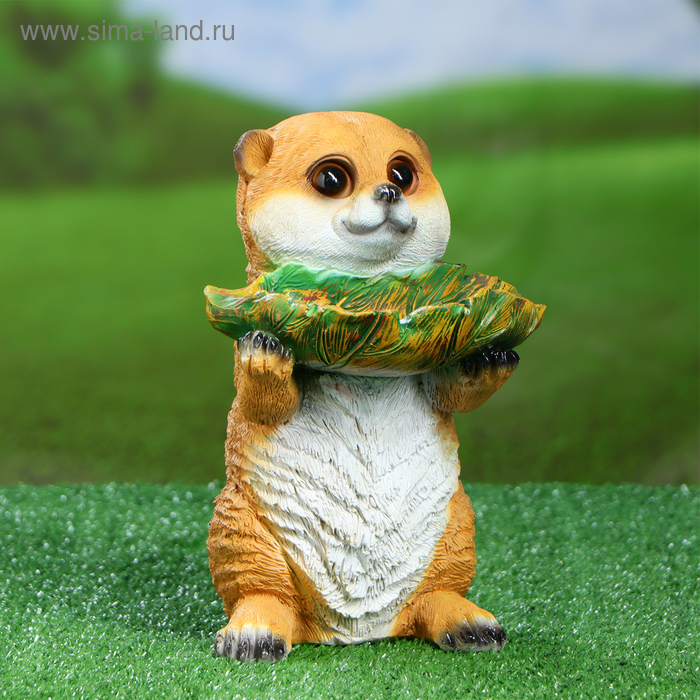Садовая фигура  "Суслик с листом" с поилкой  26х17х19см - Фото 1