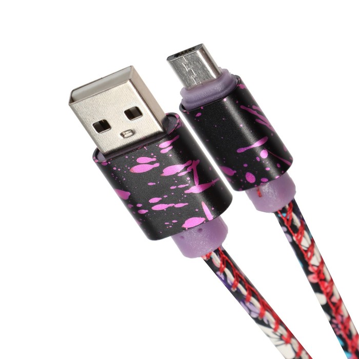 Кабель LuazON, microUSB - USB, 2.4 A, 1 м, оплётка экокожа, МИКС - фото 1899709822