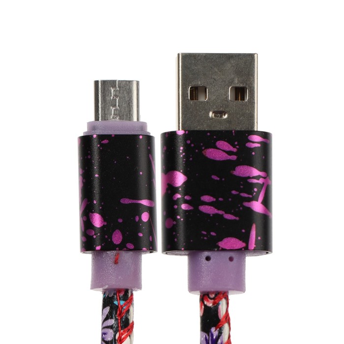 Кабель LuazON, microUSB - USB, 2.4 A, 1 м, оплётка экокожа, МИКС - фото 1899709825