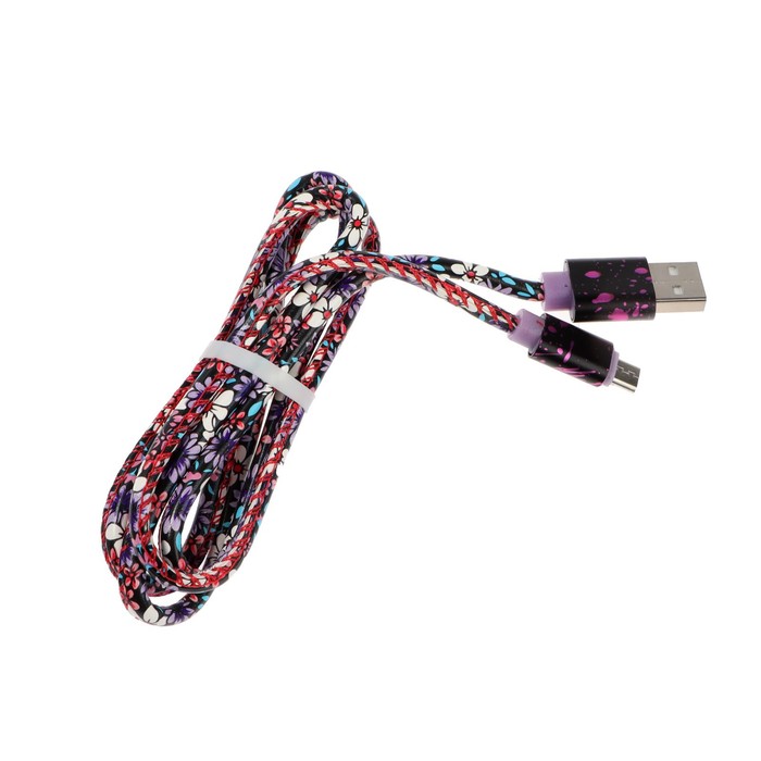 Кабель LuazON, microUSB - USB, 2.4 A, 1 м, оплётка экокожа, МИКС - фото 1899709826