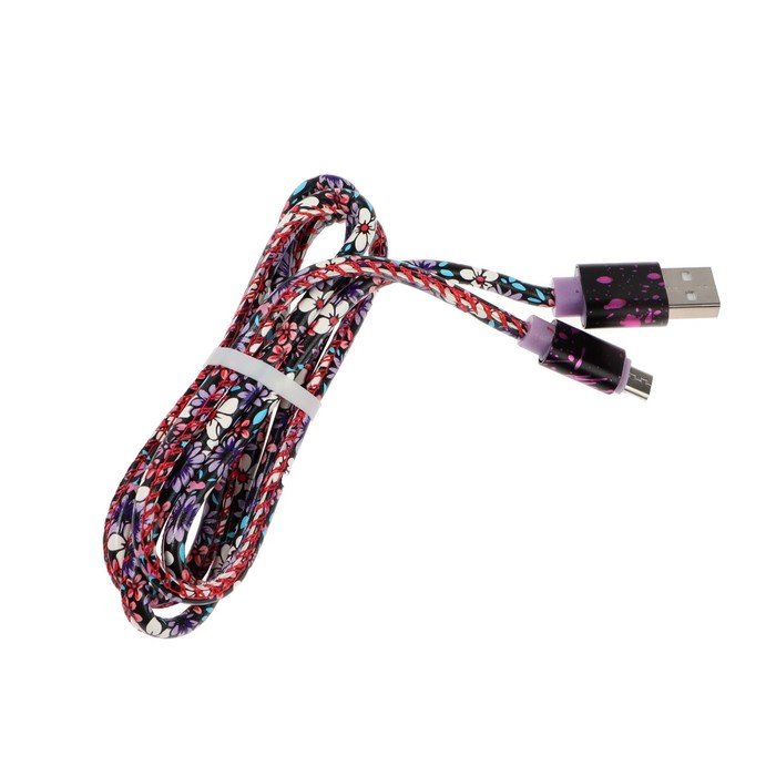 Кабель Luazon, microUSB - USB, 2.4 A, 1 м, оплётка экокожа, МИКС - фото 51449402