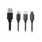 Кабель 3 в 1 LuazON, microUSB/Type-C/Lightning - USB, 2 А, 1 м, плоский, чёрный - Фото 1