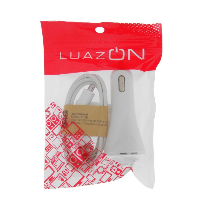 Автомобильное зарядное устройство LuazON UC-40, 2 USB, 2A, кабель microUSB, 1 A, 1 м, белый - фото 51642153