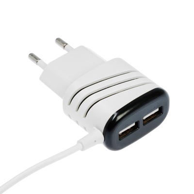 Сетевое зарядное устройство Luazon GQ-18, 2 USB, microUSB, 1 A, 1 м, белое