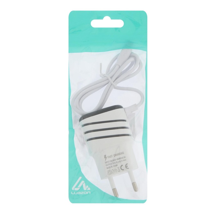 Сетевое зарядное устройство Luazon LCC-24, 2 USB, microUSB, 1 A, 1 м, черно-белое - фото 51800176