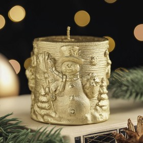 Свеча новогодняя 'Снеговики' 6,5х7, золотая